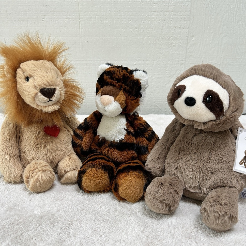 Lot Of 3 Aurora World Sammy‎ Sloth Bradley Lion Plush Stuffed Animal 9" Soft Toy